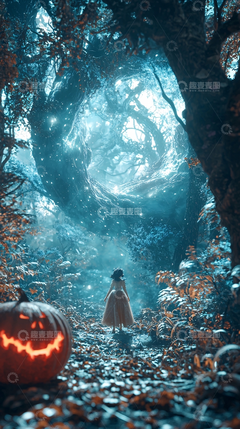 高清大图下载【趣麦麦图】幽灵森林中的小女孩