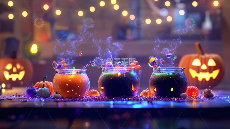 高清大图下载【趣麦麦图】万圣节主题饮料与南瓜灯