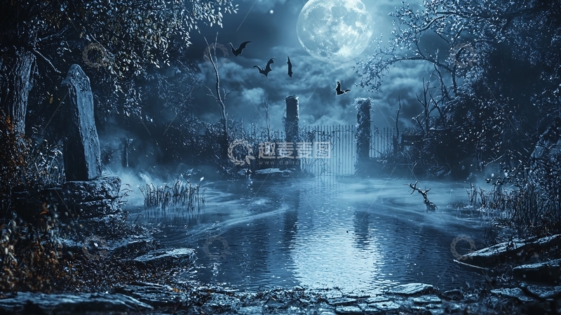 高清大图下载【趣麦麦图】月光下的神秘墓地