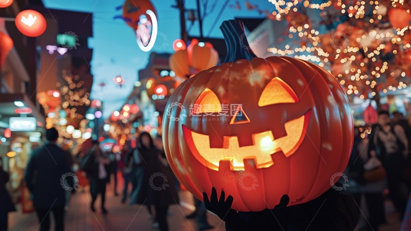 高清大图下载【趣麦麦图】万圣节南瓜灯夜市场景