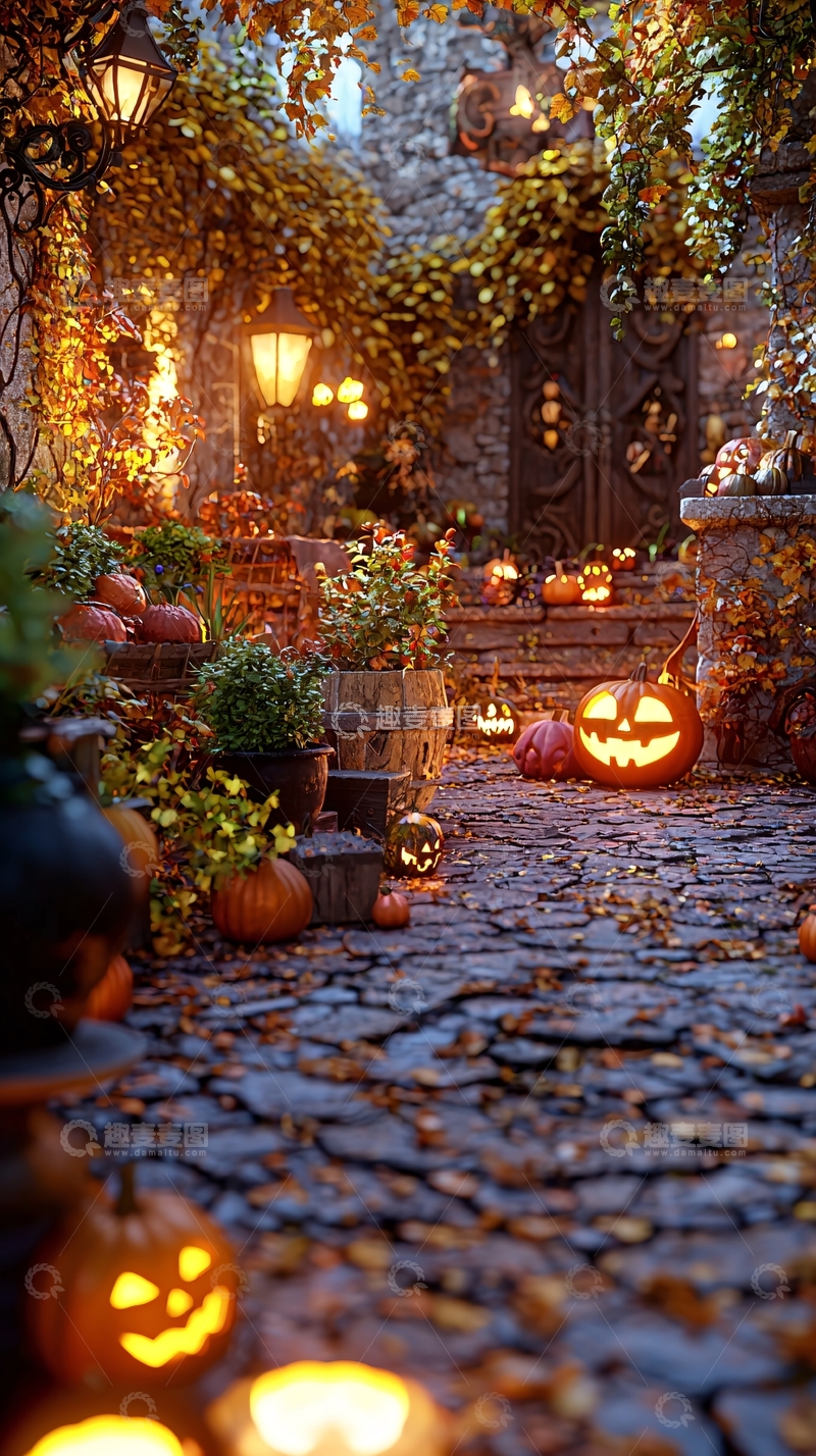 高清大图下载【趣麦麦图】万圣节南瓜灯庭院装饰
