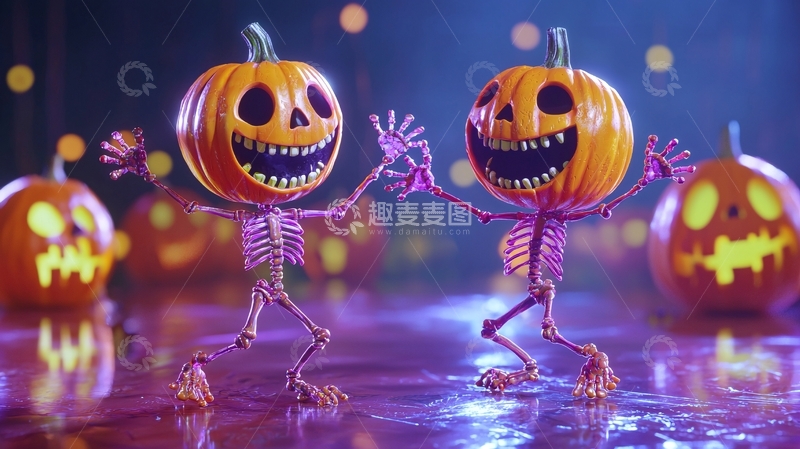 高清大图下载【趣麦麦图】万圣节南瓜骷髅舞动场景