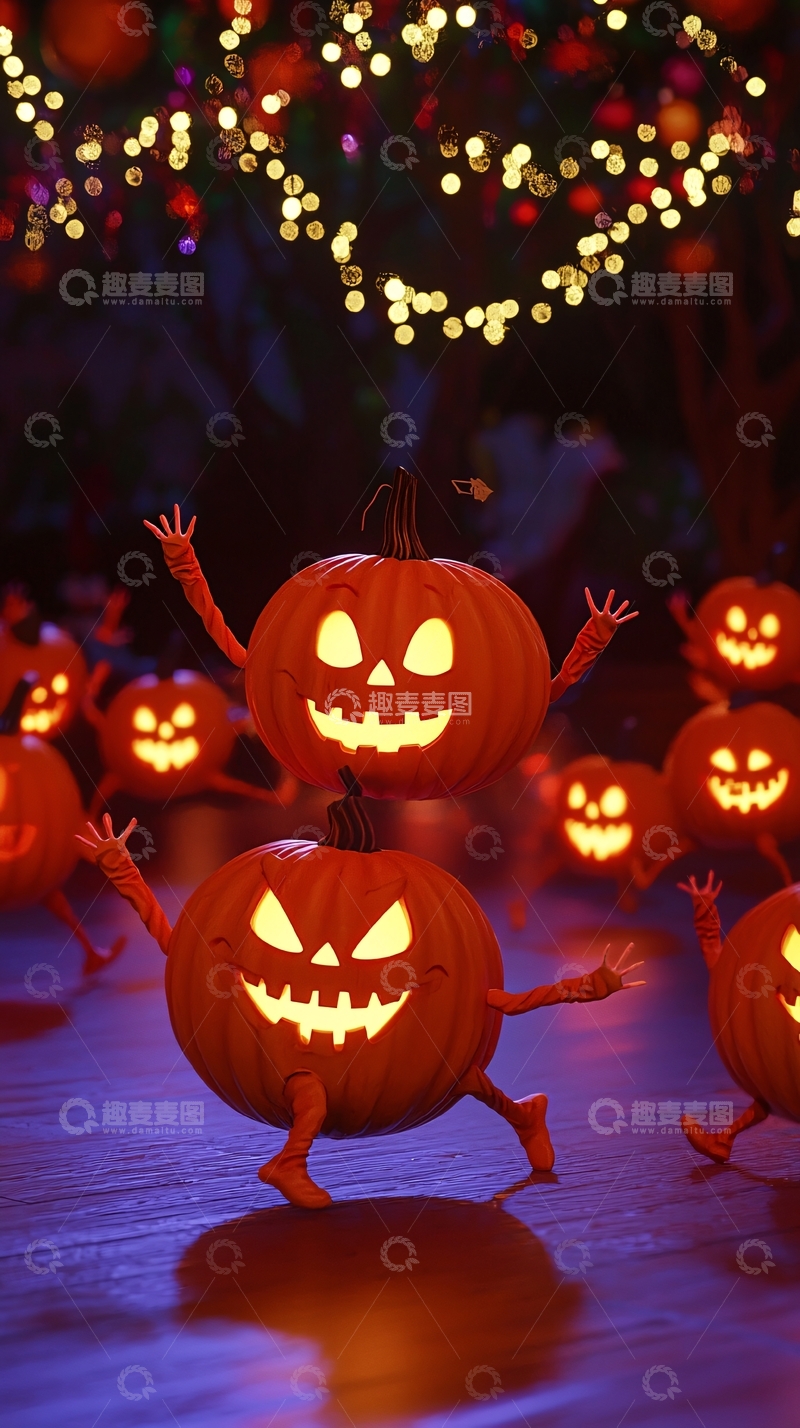 高清大图下载【趣麦麦图】万圣节南瓜灯舞动夜景