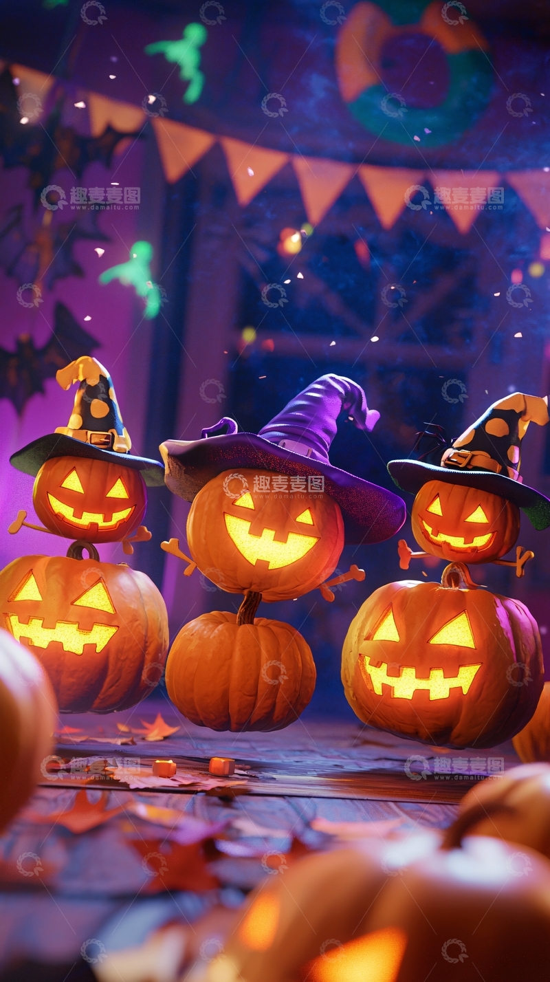 高清大图下载【趣麦麦图】万圣节南瓜灯与巫师帽
