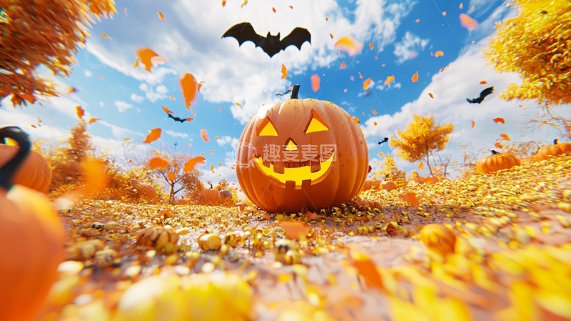 高清大图下载【趣麦麦图】万圣节南瓜与落叶场景