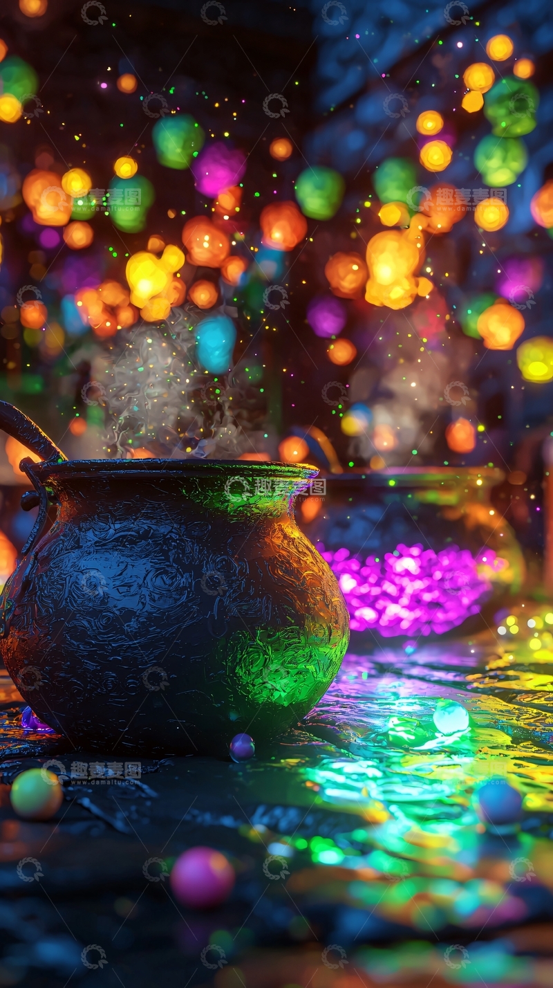 高清大图下载【趣麦麦图】魔法壶与五彩斑斓的灯光