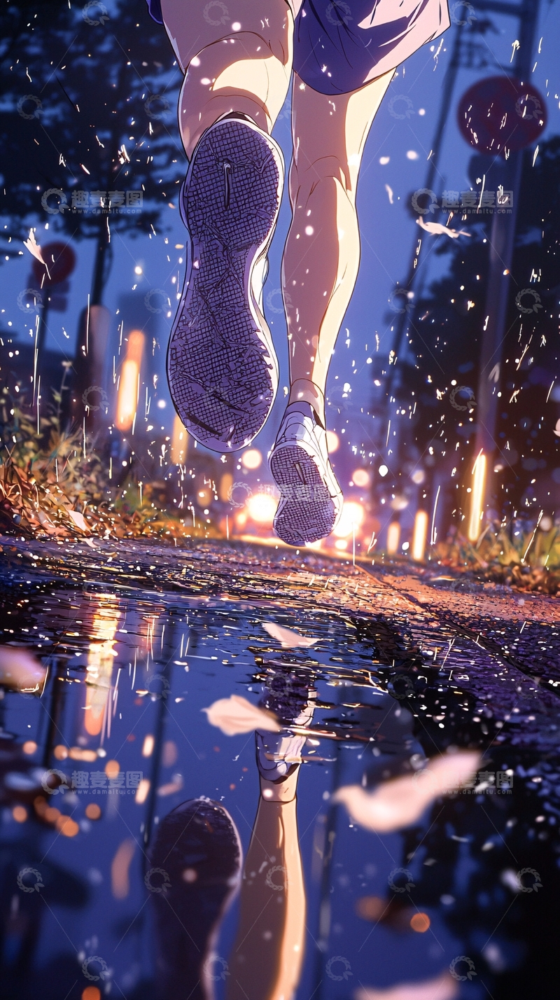 高清大图下载【趣麦麦图】雨夜奔跑的少女