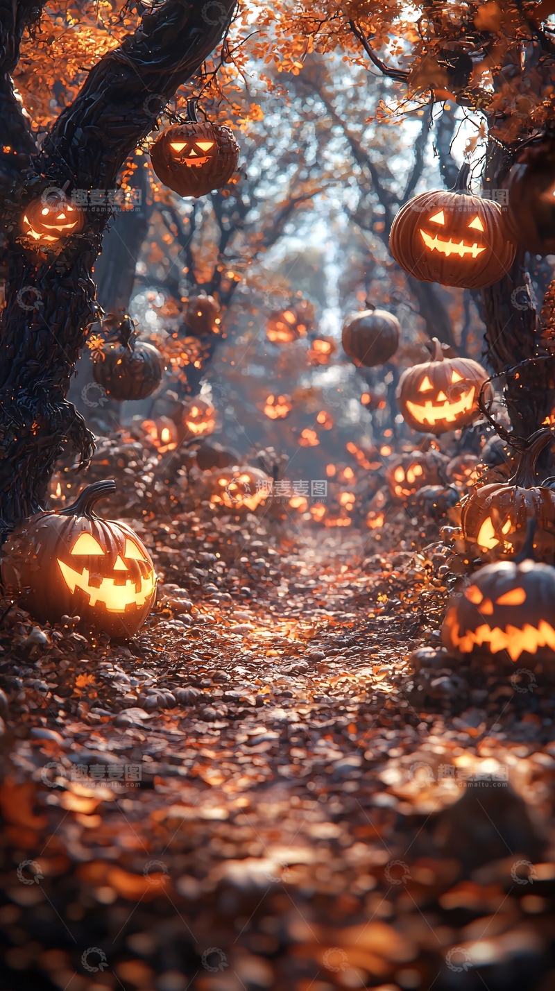 高清大图下载【趣麦麦图】万圣节南瓜灯森林小径