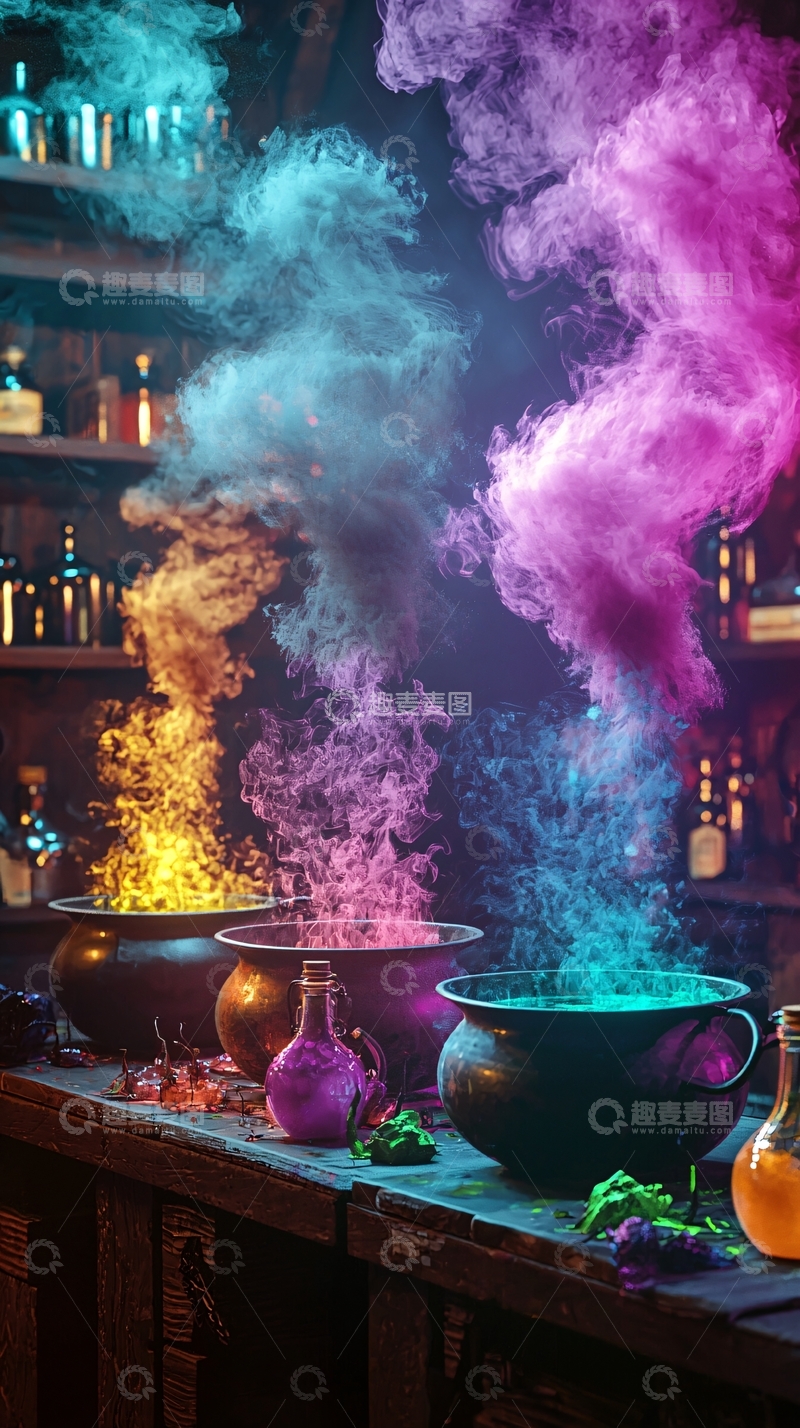 高清大图下载【趣麦麦图】魔法实验室中的神秘烟雾