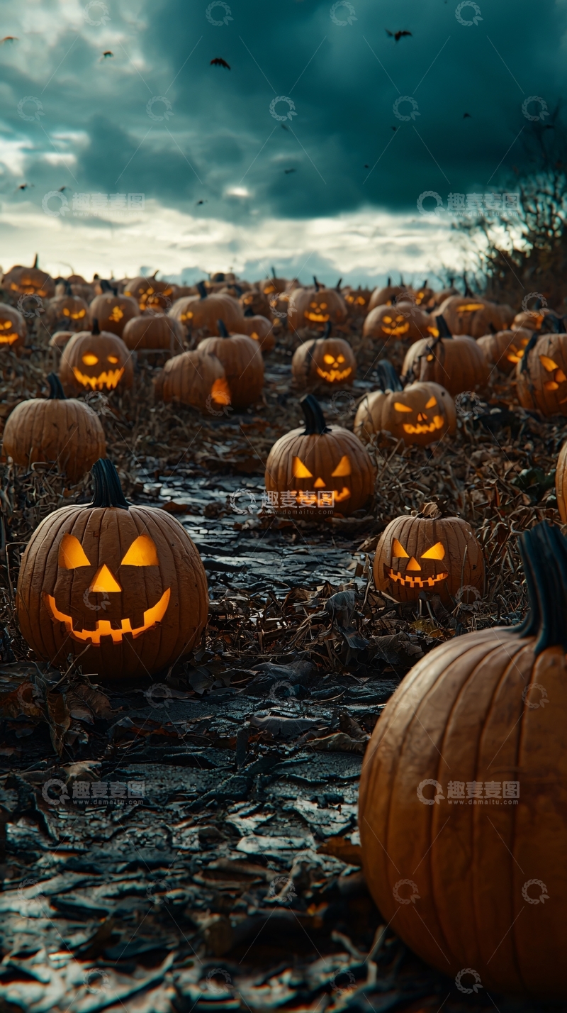 高清大图下载【趣麦麦图】万圣节南瓜田夜景