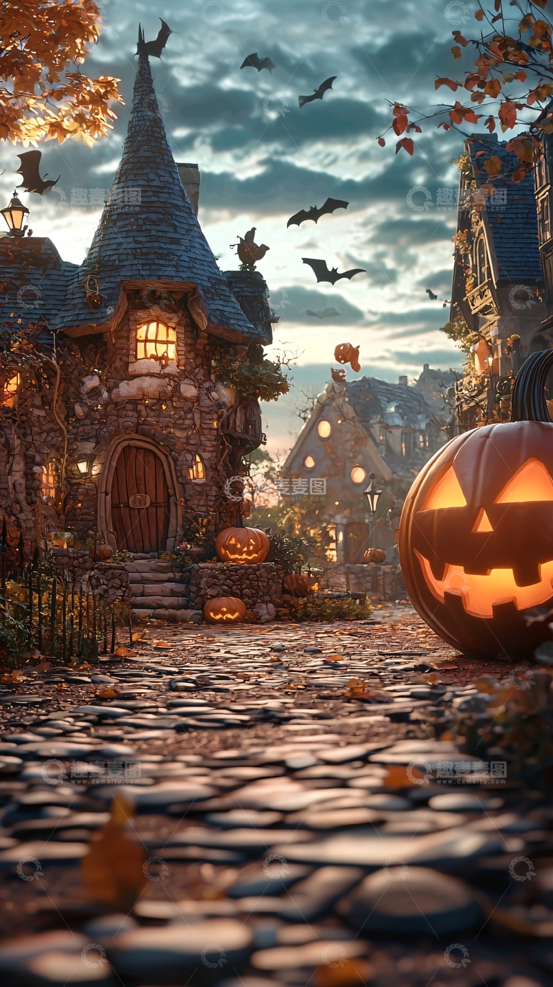 高清大图下载【趣麦麦图】万圣节乡村夜景
