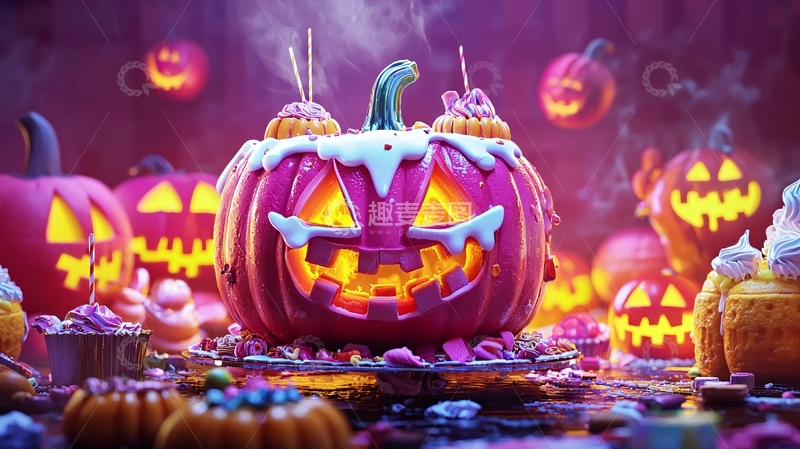 高清大图下载【趣麦麦图】万圣节南瓜灯与糖果装饰