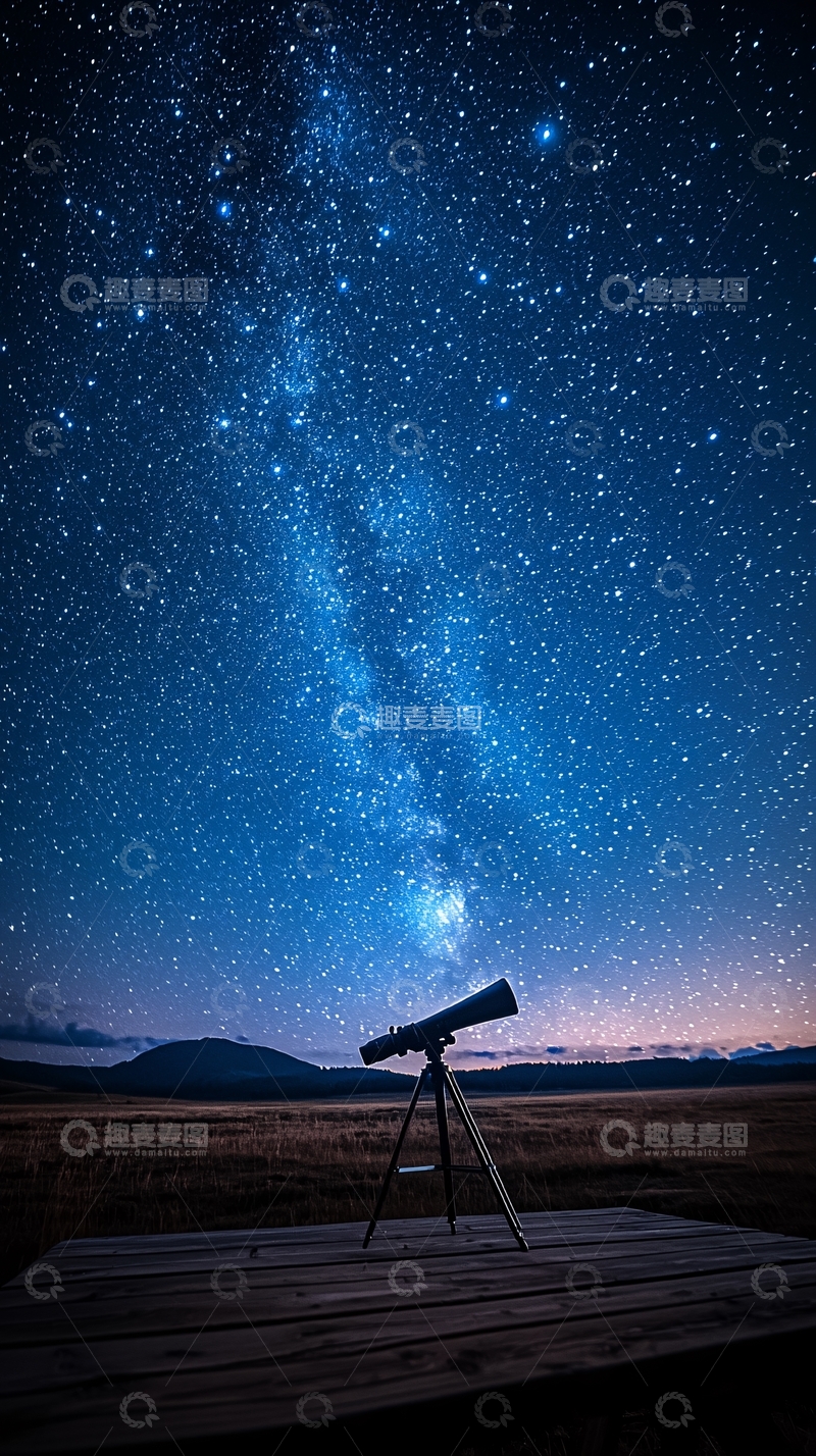 高清大图下载【趣麦麦图】夜空下的天文望远镜