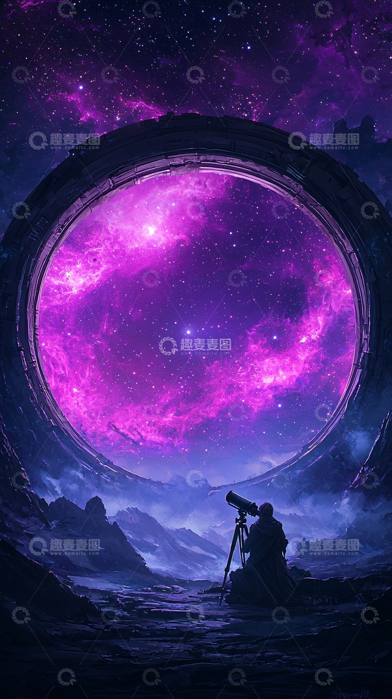 高清大图下载【趣麦麦图】神秘星空下的观测者
