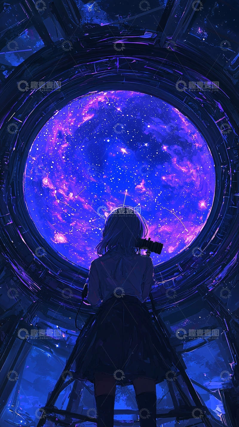 高清大图下载【趣麦麦图】星空下的女孩