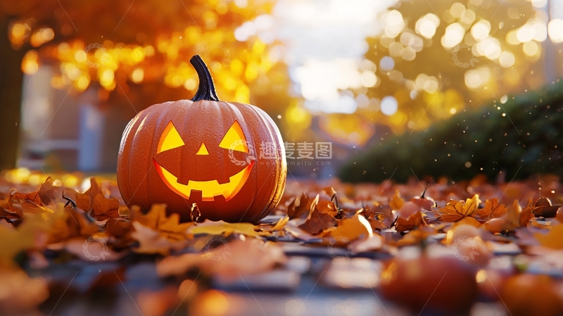 高清大图下载【趣麦麦图】秋日南瓜灯与落叶