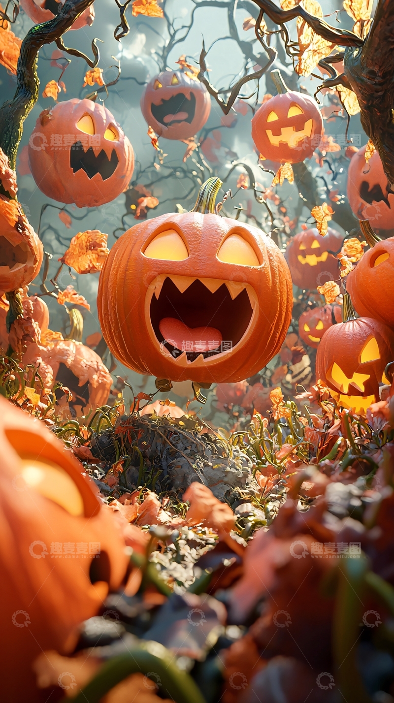 高清大图下载【趣麦麦图】万圣节南瓜灯森林场景