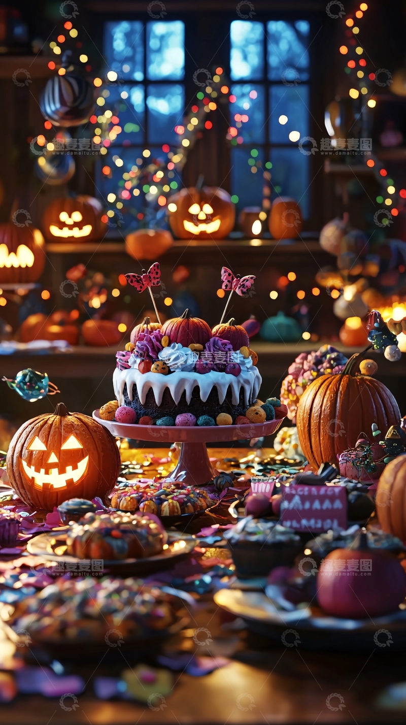 高清大图下载【趣麦麦图】万圣节主题甜点和南瓜装饰