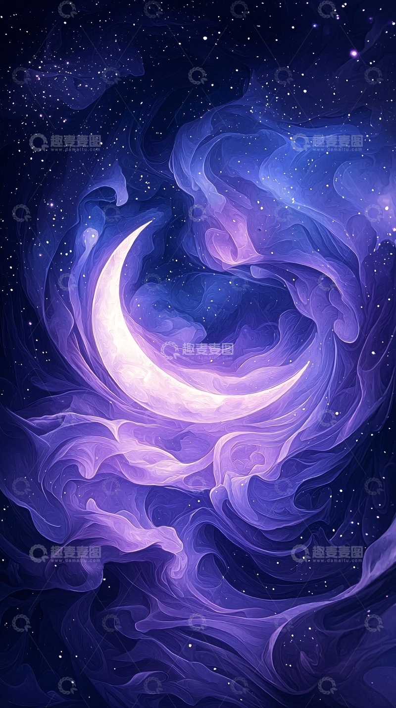 高清大图下载【趣麦麦图】梦幻月夜星空艺术插画