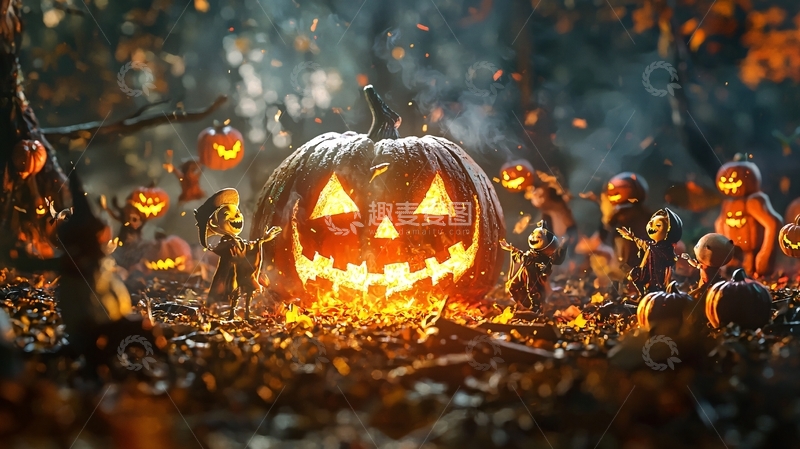 高清大图下载【趣麦麦图】万圣节南瓜灯与小鬼