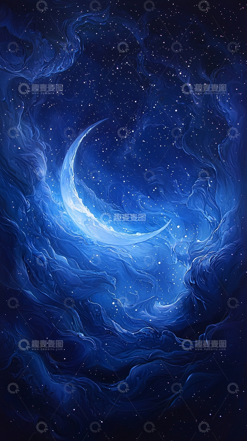 高清大图下载【趣麦麦图】梦幻夜空中的新月