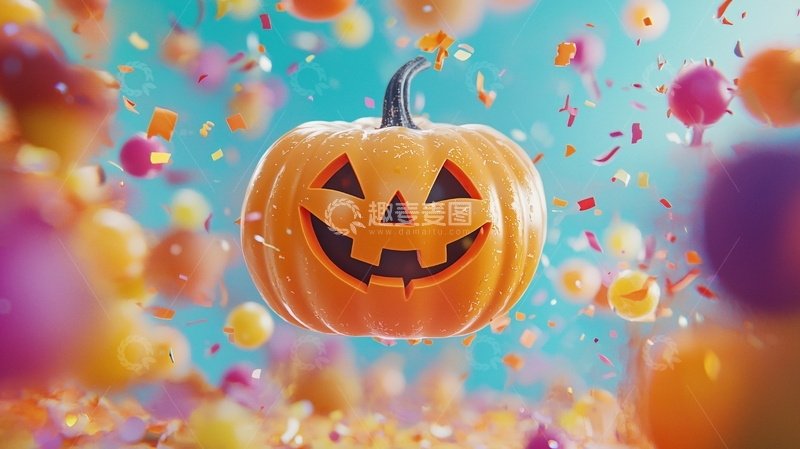 高清大图下载【趣麦麦图】万圣节南瓜灯与彩色纸屑