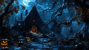 万圣节夜晚的鬼屋