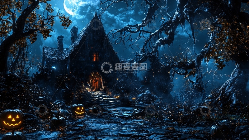高清大图下载【趣麦麦图】万圣节夜晚的鬼屋