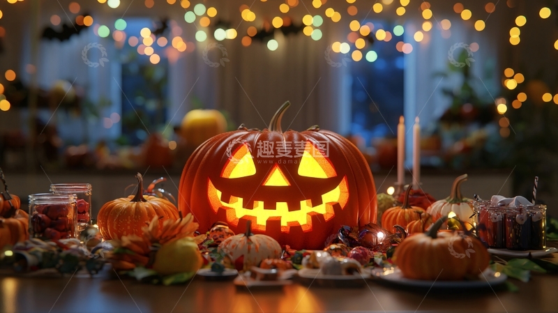 高清大图下载【趣麦麦图】万圣节南瓜灯餐桌布置