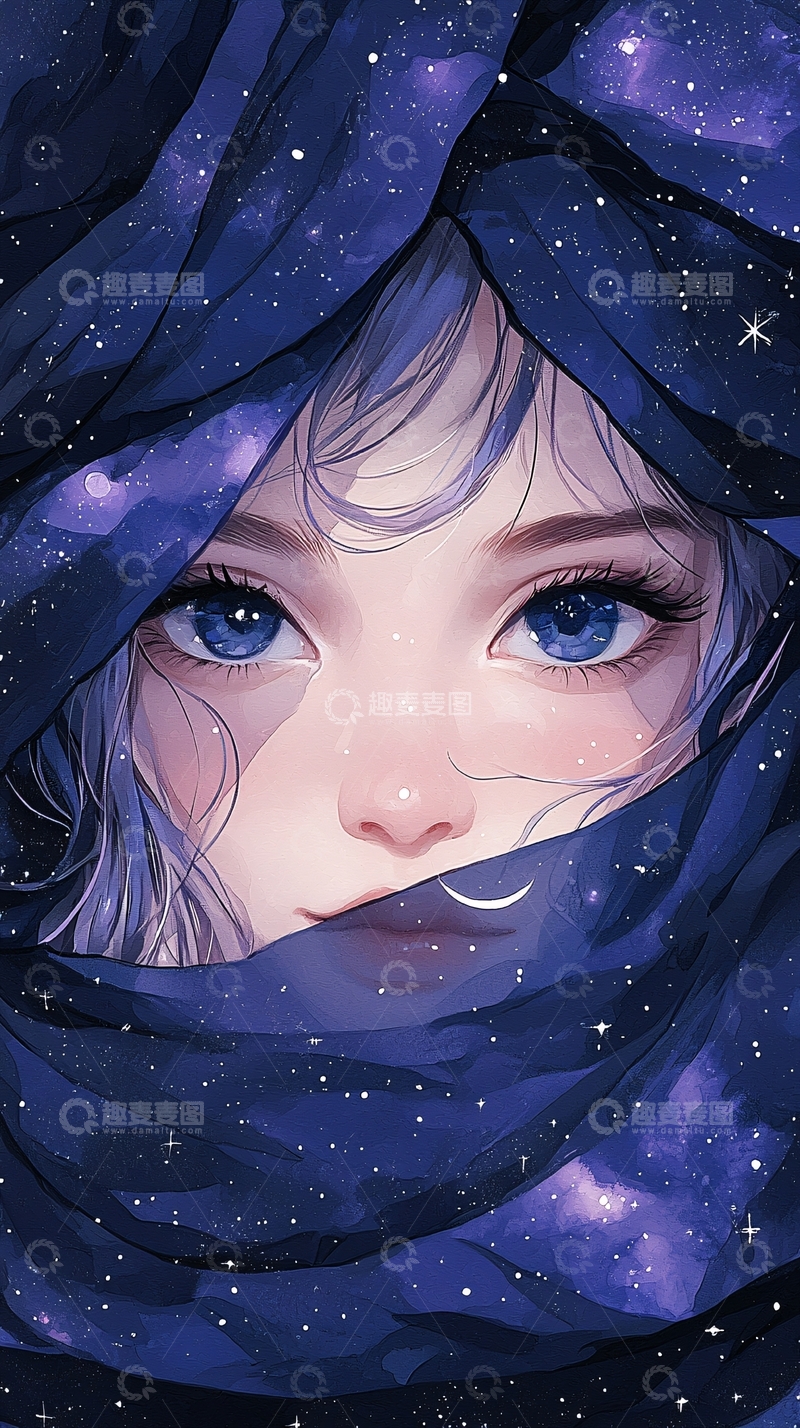 高清大图下载【趣麦麦图】星空下的神秘少女