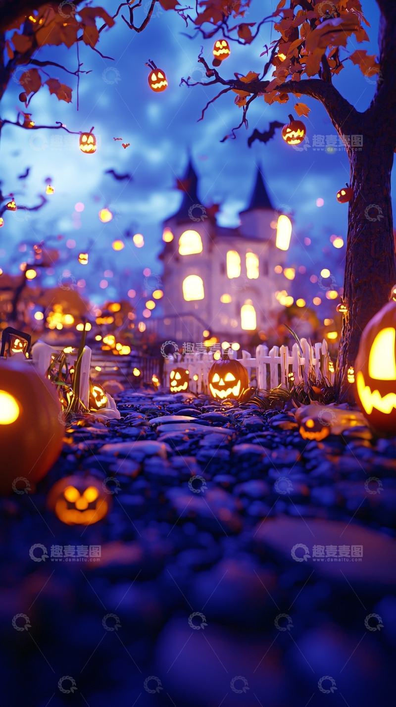 高清大图下载【趣麦麦图】万圣节南瓜灯城堡夜景