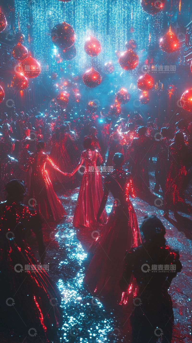 高清大图下载【趣麦麦图】梦幻红蓝光影舞会场景