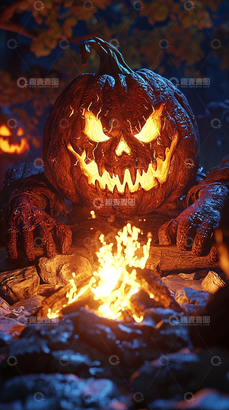 高清大图下载【趣麦麦图】万圣节南瓜与篝火