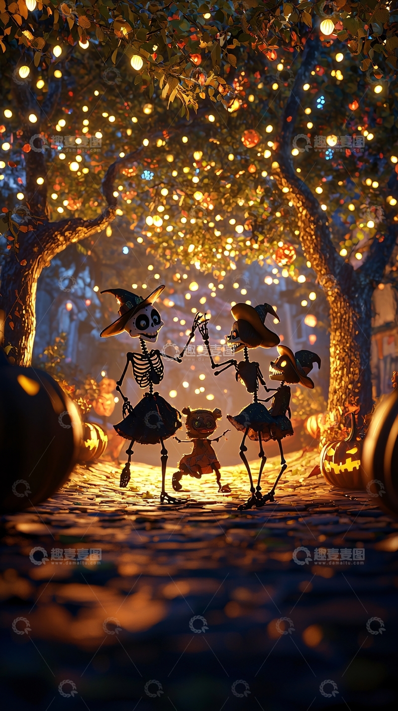 高清大图下载【趣麦麦图】万圣节夜晚的骷髅舞会