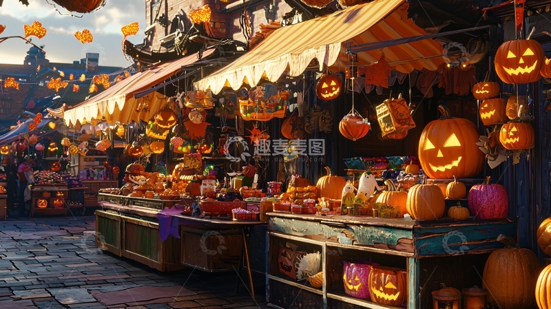 高清大图下载【趣麦麦图】万圣节市集南瓜灯装饰