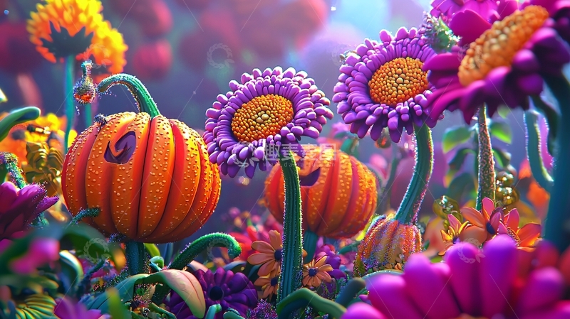 高清大图下载【趣麦麦图】奇幻南瓜花田