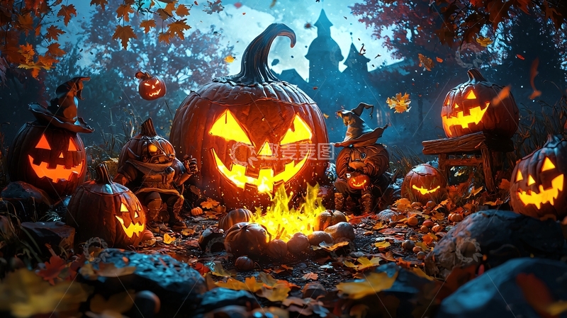 高清大图下载【趣麦麦图】万圣节南瓜聚会场景
