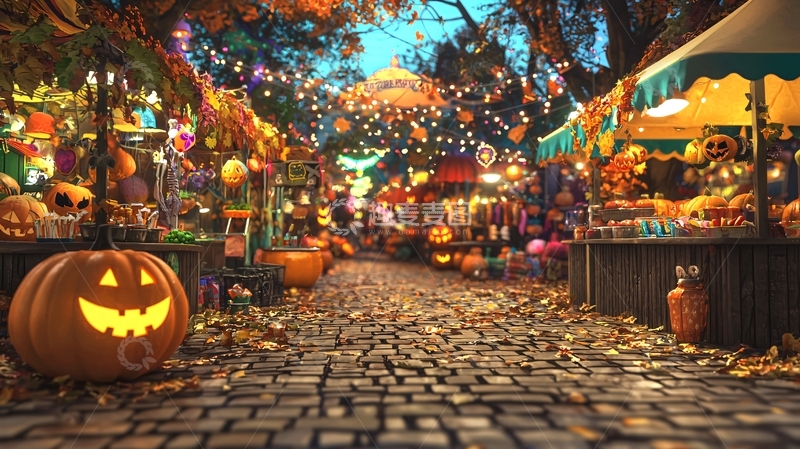 高清大图下载【趣麦麦图】万圣节市场夜景
