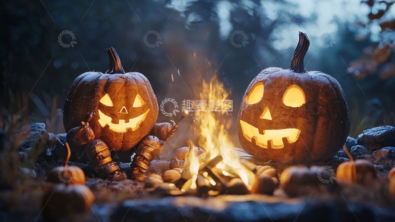 高清大图下载【趣麦麦图】万圣节南瓜与篝火