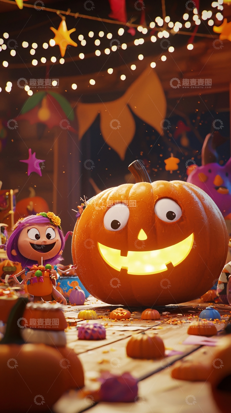 高清大图下载【趣麦麦图】万圣节南瓜灯与小精灵