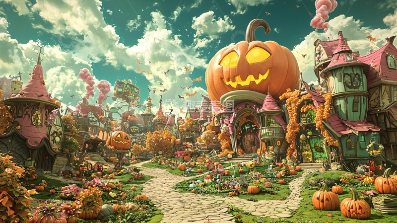 高清大图下载【趣麦麦图】万圣节南瓜小镇