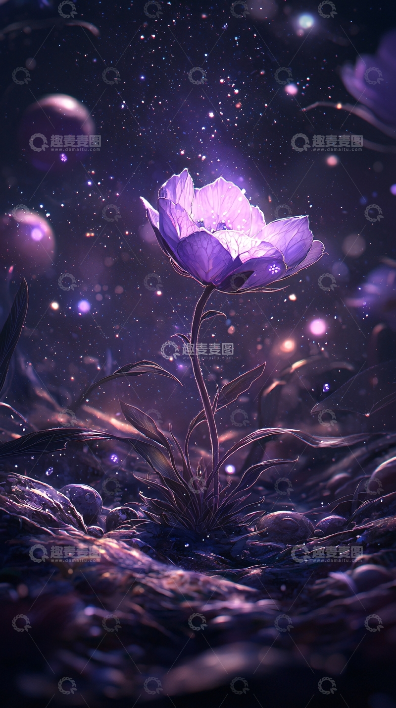 高清大图下载【趣麦麦图】梦幻紫色花朵星空背景