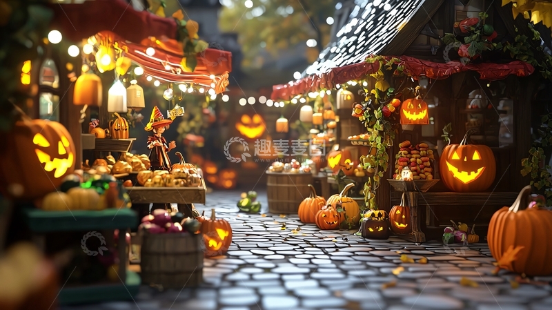 高清大图下载【趣麦麦图】万圣节南瓜市集夜景