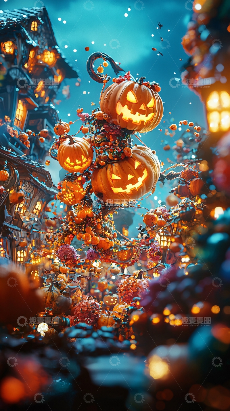 高清大图下载【趣麦麦图】万圣节南瓜灯装饰场景