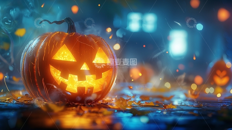 高清大图下载【趣麦麦图】万圣节南瓜灯夜景
