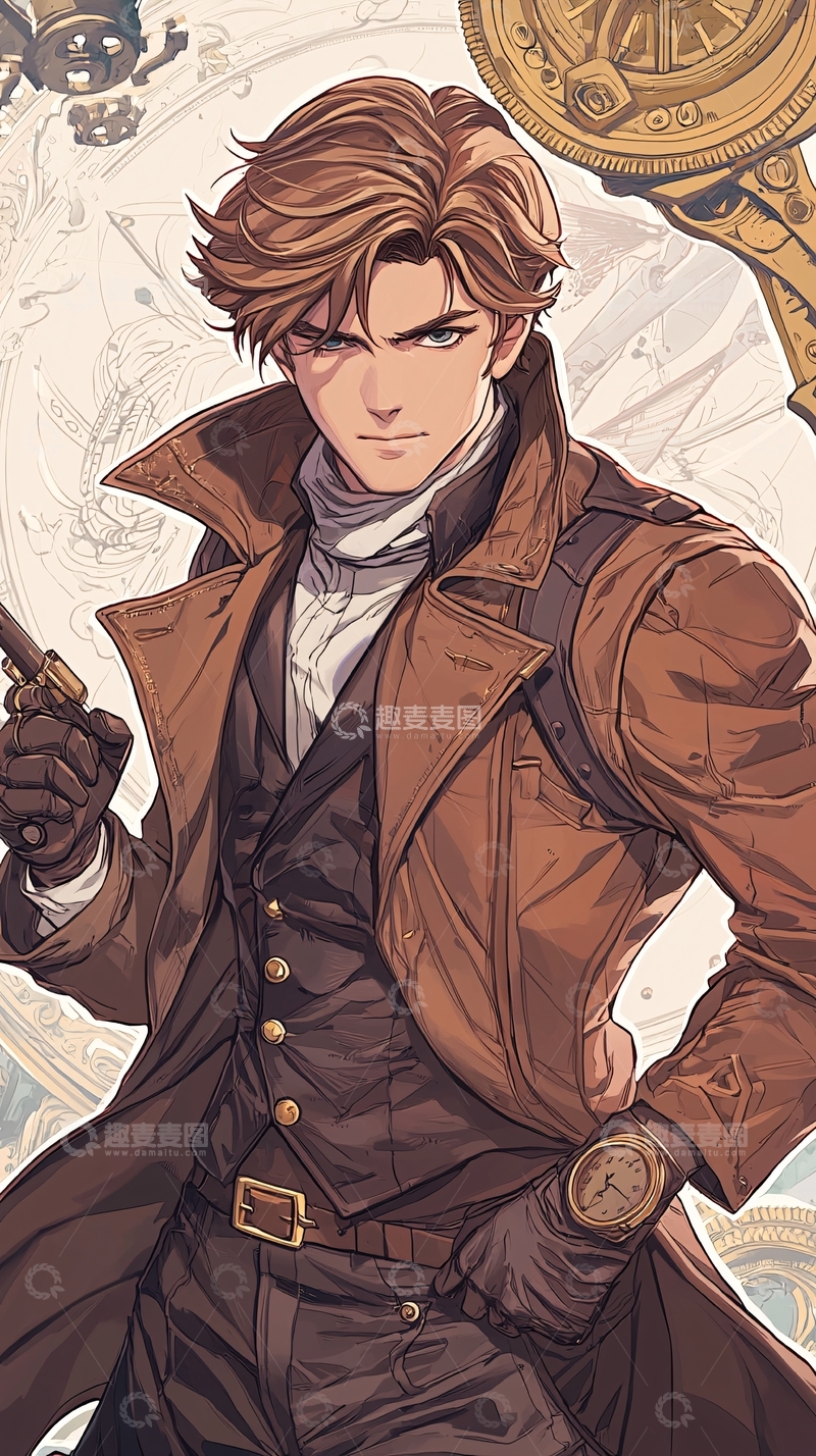 高清大图下载【趣麦麦图】蒸汽朋克风格的男性角色插画