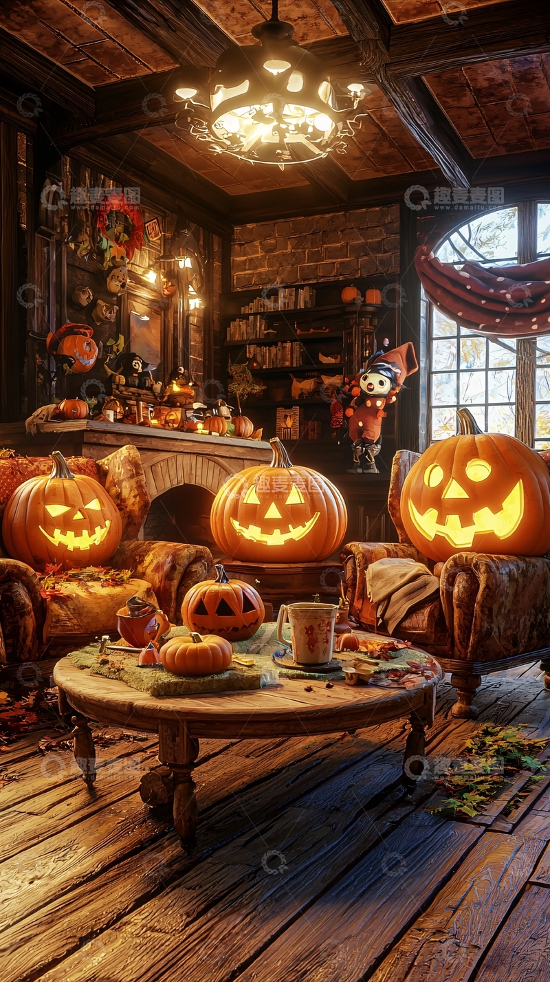 高清大图下载【趣麦麦图】万圣节主题室内装饰场景