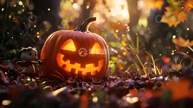 高清大图下载【趣麦麦图】万圣节南瓜灯与小鬼