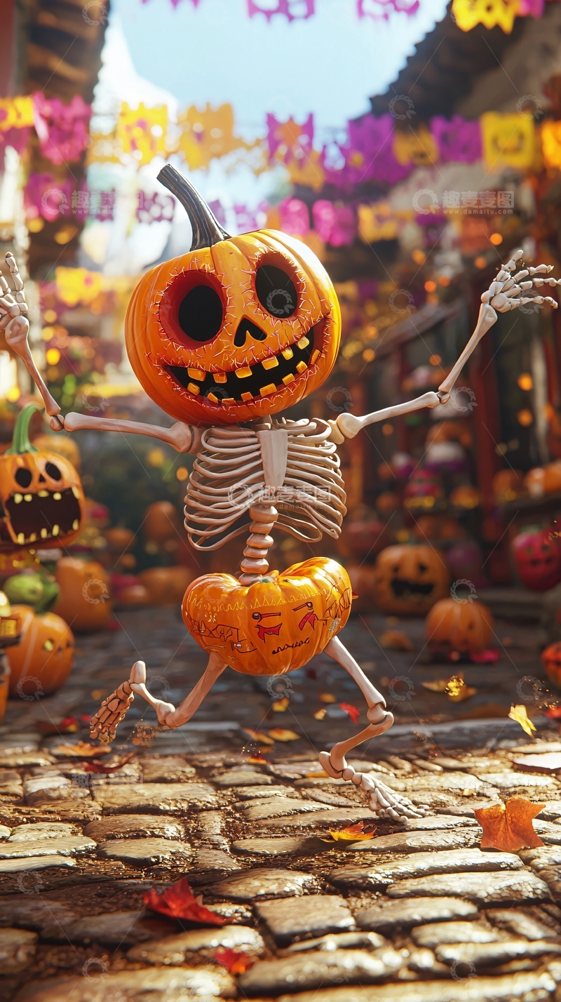 高清大图下载【趣麦麦图】万圣节南瓜骷髅街景