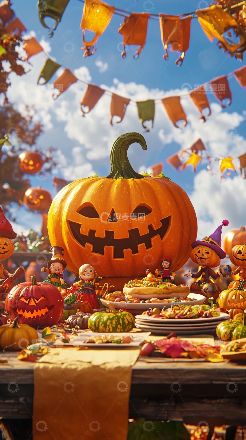 高清大图下载【趣麦麦图】-万圣节南瓜派对餐桌布置